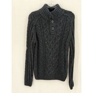 Robert Lewis Sweater Mens Small Navy Black Cable Chunky Knit Mock Neck Fisherman